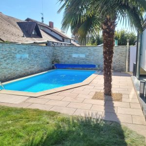 Gefliester Pool mit Palme im Außenbereich